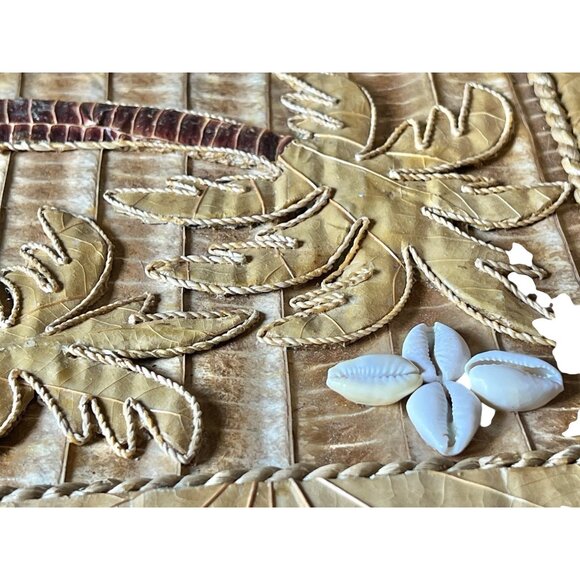 Hawaiian Handmade Photo Album With Palm Tree & Shell Design Dried Leaf Cover VTG - Picture 4 of 16